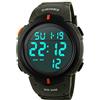 SKMEI Orologio sportivo digitale da uomo con schermo a LED, con grande viso, militare, impermeabile, con cronometro luminoso, semplice orologio militare, verde militare, digitale