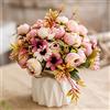 TKAS Fiori Artificiali con Vaso Ceramica, Composizioni Fiori Seta Mazzo Piante Finte da Interno Esterno, Fiori Finti Bouquet Fiori Secchi per Decorazioni Tavolo Casa Ufficio Matrimoni (Pink Bud)