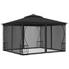 Goliraya Gazebo Tenda con Zanzariera da Giardino 3x3 m Impermeabile Protezione UV Struttura in Acciaio e 4 Tenda Poliestere Laterali Gazebo Esterno Colore Crema/Antracite