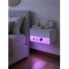Amveya Comodino Sospeso con LED Comodino Camera da Letto Bianco Stretto con Cassetto e Mensola Aperta Comodino Moderno da Parete con Luce RGB e Telecomando per Camera da Letto