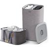 Joseph Joseph Laundry 2 piece set - Hold-All 35L Cesto porta biancheria Pieghevole + Tota 60L Cesto separatore per la Biancheria a 2 scomparti con sacchi rimovibili, Grigio