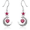 Qings Orecchini Luna con Pendenti Luglio Rubino Argento 925 Orecchini Stella e Luna crescente Celtica con Pietra di Nascita di Cuore per Donne