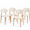 Shally Dogan Set 4 Sedie da Pranzo con Gambe in Metallo Effetto Legno e Seduta Tessuto Beige