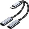 MMOBIEL Adattatore per cuffie e caricatore con doppio splitter USB-C - Splitter 2 in 1 da 32 bit / 60 W