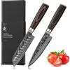 Wakoli Set di coltelli Damasco da 2 pezzi Wakoli EDIB Essentials - set di coltelli da cucina in 67 strati di acciaio Damasco, set di coltelli da cuoco con coltello da cuoco piccolo, coltello Santoku, manico in legno di pakka, confezione regalo e …