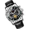 Generic Orologio analogico sportivo militare classico da uomo impermeabile, cronografo luminoso impermeabile da lavoro, orologio in pelle con fasi lunari e stelle, completamente automatico, multifunzione, all