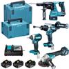 Makita Set DHP492 + DTD153 + DHR243 + DGA513 + 3x BL1850 18V 5Ah + 1x DC18RC Makita DLX4192TJ