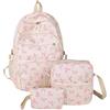YZBBSH Set di 3 zaini con fiocco per ragazze, zaino preppy e borsa a tracolla, zaino in nylon kawaii, borse leggere per la scuola per ragazze adolescenti, dalla primaria al college, Rosa, M