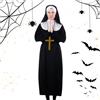 Generic Costume da suora da donna, collana con ciondolo a forma di cros, vestito religioso con velo, per Halloween, cosplay, giochi di ruolo, spettacoli teatrali, eventi scolastici, costume per adulti, donne