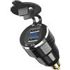 Lunriwis Caricabatterie USB per moto in lega di alluminio caricatore DIN adattatore di ricarica rapida in metallo con voltmetro con 2 porte USB per BMW Ducati