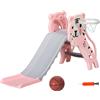 DecHome Scivolo per Bambini 18-36 Mesi Canestro Laterale 133x60x70cm Rosa/Grigio