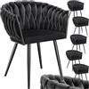 tectake® Set di 6 Sedie da Pranzo con Braccioli, Sedie Soggiorno in Velluto Extra Fine, Design Elegante a Nodo, Poltrone Velluto con Morbida Imbottitura, Sedie per Sala da Pranzo Versatili - Nero