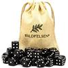 Waldfelsen Set di dadi di alta qualità, 6, 12, 20, 30 o 50 pezzi, dimensioni standard: 16 mm, dadi acrilici a 6 lati, accessori da gioco, set di sacchetti in tessuto (nero, 30 pezzi)