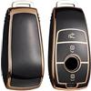 Car Passion Cover Guscio Chiave TPU Lucida Compatibile Con MERCEDES A B C E CLA CLK GLA GLC Silicone 3 Tasti Custodia Protezione Telecomando Auto Dorato (Nero - Oro)