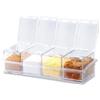 GOEDCH Condimento Box: 2 Set Scatole per Spezie 4 in 1, Barattoli Quadrati per Spezie con Cucchiai, Barattoli Trasparenti per Condimenti in Plastica per Sale Zucchero, Contenitori da Cucina