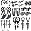 Mikikit 12 Paia Orecchini Pendenti da Uomo in Metallo Nero Design Minimalista e Kit Versatile per Look alla Moda e Occasioni Speciali