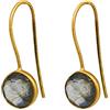 Vurmashop Orecchini pendenti con pietra semipreziosa Labradorite rotonda - Eleganti cerchi in ottone placcati in Oro 18K per donna - Gioielli raffinati con gemma naturale