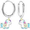 Monkimau Orecchini a cerchio Unicorno Bambini e bambine, Orecchini, orecchini a bottone, gioielli per orecchie, in argento sterling 925, ipoallergenico e senza nichel, 9 mm x 7 mm