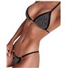 Ashleyzj Kanpola - Bikini da donna, sexy, stile brasiliano, con perizoma a triangolo, due pezzi, push up, imbottito, con strass, micro bikini sexy, Nero , S