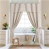 MitoVilla Tenda da doccia in tessuto di cotone e lino, set con elegante mantovana e 2 fermatende, per arredamento vintage per il bagno country, marrone chiaro, 183 x 183 cm