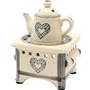 Dekohelden24 Lampada profumata come fornello con caraffa e cuore, grigio/lampada aromatica/profumata/fornello profumato, L/L/A: ca. 12 x 12 x 17 cm