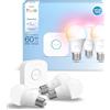 Philips Hue Smart Lighting Starter Kit 3 Lampadine Plus Bridge, Bianco e Color Ambiance, Lampadine E27, 806 Lumen, 60W, con Bridge, Controllo App, Funziona con Alexa e Google Assistant