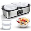 XJJAUGKLY Yogurtiera automatica da 2 l, yogurtiera elettrica con temperatura e timer regolabili, indicatore LED con 2 contenitori in vetro per yogurt biologico, formaggio, natto, vino di riso