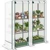 Outsunny Serra da Giardino con 2 Porte Avvolgibili, Scaffale a 3 Ripiani e Tasche Laterali, Struttura in Acciaio e Copertura in PE, Serra per Orto per Piante e Fiori, Protezione Anti UV, Bianco Verde