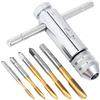 Habwea Utensili a mano Set 5 Pezzi maschio per filettare M3/4/5/6/8 HSS, Giramaschi a Cricchetto Regolabile per Maschi e filiere