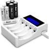 BONAI Set Caricabatterie Pile Ricaricabili con 4 Pile AA 2800mAh e 4 Pile AAA 1100mAh, Carica Batterie Stilo e Ministilo Ni-MH con Display LCD a 4 Slot Indipendenti, Cavo USB Incluso