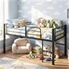 COSTWAY Letto a Soppalco Singolo 190 x 90 cm, Struttura Letto in Metallo con Sponde di Sicurezza, 2 Scale, Spazio Sotto il Letto e Supporto Solido (Nero)