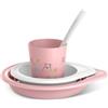 Suavinex, Set svezzamento Bambino +6 Mesi, Stoviglie per Bambini Lavabili in Lavastoviglie e Microonde. Include: Bicchiere + Piatto Piano + Ciotola + Cucchiaio. My family Rosa