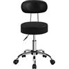 Yaheetech Sgabello Girevole con Schienale Rotelle e Base Larga Sgabellino in Similcuoio Altezza Regolabile per Estetista Spa e Salone (Nero)