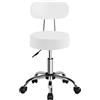 Yaheetech Sgabello Girevole con Schienale Rotelle e Base Larga Sgabellino in Similcuoio Altezza Regolabile per Estetista Spa e Salone (Bianco)