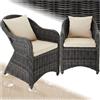 tectake® Set Sedie Deluxe in Polyrattan, 2 Poltrone da Giardino con Telaio in Alluminio, Comodi Cuscini per Seduta e Schienale, Resistente alle Intemperie, Design Elegante - Grigio