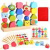 Kievano Giochi Montessori 2 Anni in Legno per Bambini - Infilare Perline Frutta, Impilare Blocchi, Classificare Forme e Colori - Giocattolo Educativo Viaggio 2-5 Anni per Motricità Fine e creatività