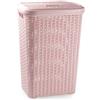 Acan, cesto portabiancheria in finto vimini, rosa pallido, 60 litri, 61,5 x 42,5 x 34 cm, con coperchio e maniglie laterali