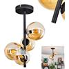 HOFSTEIN Plafoniera Chehalis, lampada da soffitto in metallo/vetro nero/ambra, design retrò/vintage con ombrelli in vetro (Ø 10 cm, 12,5 cm), 4 x G9, senza lampadina