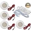 JungesLicht - 4 faretti LED da incasso per mobili - per fori da 55 - 60 mm, ultra piatti (10 mm), 2 Watt, 12 V, 200 lumen, bianco caldo 3000 K, con trasformatore e cavo di collegamento, facile da