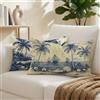 Gooxehuu Federe Cuscini Divano 40x60 cm Set di 2 Blu Cuscini da Esterno Impermeabili Rettangolari, Alberi di cocco Decorativi Copricuscini in Lino Cuscino Divano, per Estate Giardino Soggiorno Letto K-2050