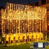 Joycome Tenda Luminosa Esterno, 6x3m 600 LED Cascata Luci con Spina, 8 Modalità Luci a Tenda per Esterno, Impermeabile Decorazioni Luminose per Giardino Balcone Vetrina Matrimonio - Bianco Caldo