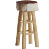 BELIANI Sgabello da bar in pelle di agnello con gambe in legno di teak, sgabello alto in stile rustico