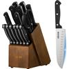 VEVOR Set di coltelli da cucina VEVOR con ceppo (legno) e acciaio per affilare, set di coltelli da 15 pezzi con coltelli affilati in acciaio inox ad alto tenore di carbonio, posate da cucina con manico ergonomico in ABS, per cuochi amatoriali