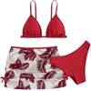 Generico Costume Ragazza Costumi da Bagno Ragazza 3 Pezzi Bikini Tuta Camisole Top Tinta Unita Abbinata A Slip Bikini E Gonna Da Bagno Stampata Spallacci Regolabili Bambini 10-16 Anni (Red, 10-11Years)