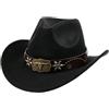 Tefrine Cappello da cowboy per donne e uomini, cappello da cowboy Fedora in feltro a tesa larga, perfetto per costume da cowboy e attività all'aperto, nero, Nero , Taglia unica