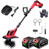 ONEVAN Motozappa Elettrica, 550W Motozappa a Batteria, Larghezza 23 cm e Profondità 16 cm, 2 batterie da 4,0 Ah, Impugnatura Regolabile, Zappatrice Elettrica, per Giardinaggio e Coltivate