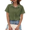 PASUDA Camicia Donna Estiva Blusa Elegante Manica Corta Cotone Lino Camicetta da Donna Maglia Estive Maglietta Casual Scollo a V con Bottoni T Shirt Tinta Unita Classico Tops (Verde, M)