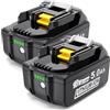 MoeuGreenBattX Batteria di ricambio per Makita 18V: 5000mAh batteria agli ioni di litio di ricambio compatibile con BL1850B BL1850 BL1860B BL1860 194205-3 LXT-400 (2 pezzi)