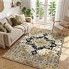 Klyvvo Bohemien Tappeto Soggiorno 160x230 cm, Pelo corto Tappeto con motivi floreali, 1200 g/m³ poliestere, lavabile in lavatrice,TPE antiscivolo base,per camera da letto,sala da pranzo,Giallo