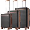 Kono Set di 3 Valigie, Equipaggio Mano Leggero in Composito ABS+PC, Valigia Cabina, Media e Grande con 4 Ruote, Grigio